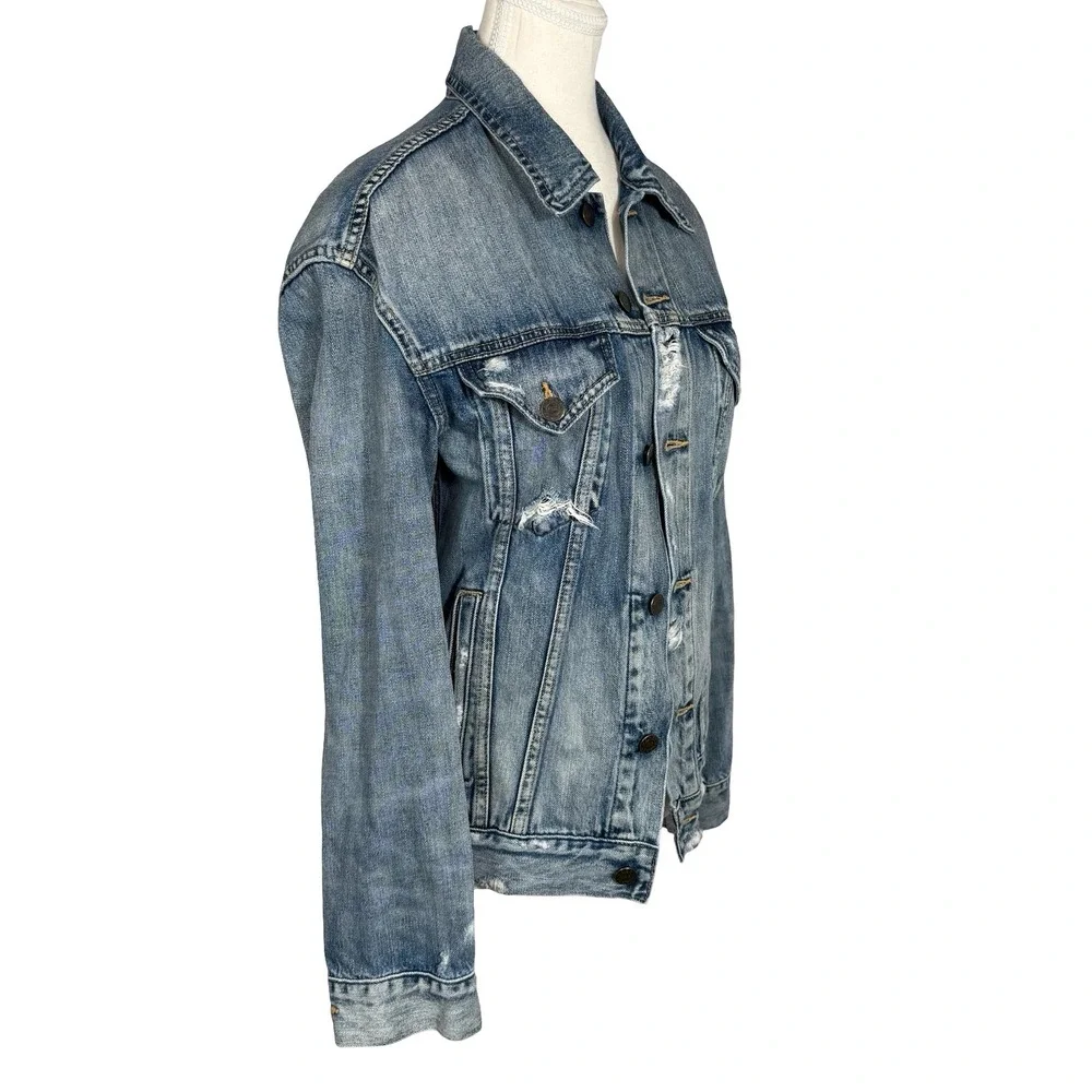 ABLE Anthropologie Womens Medium Merly Denim Jean Jacket Distressed‎ Light Wash